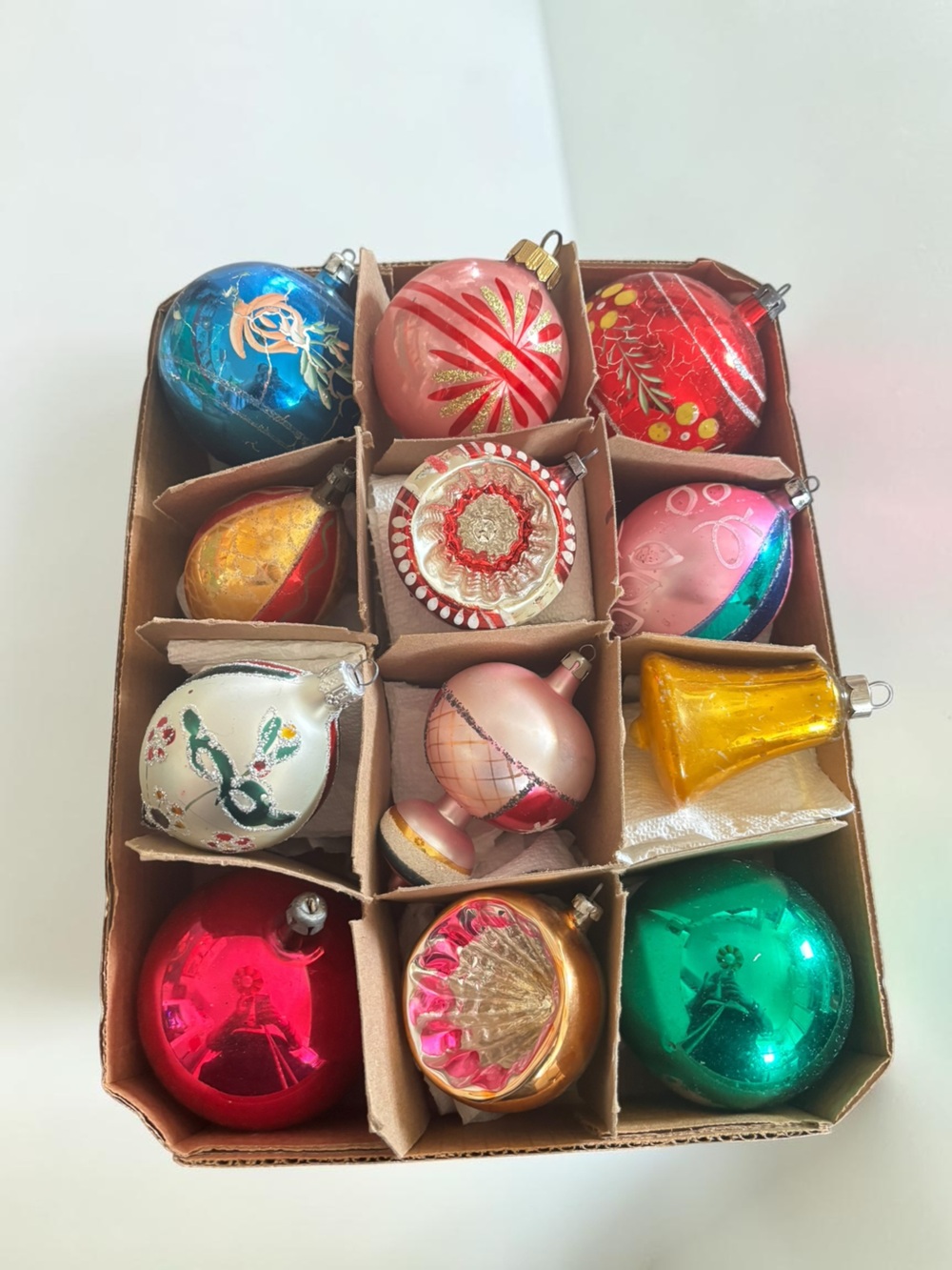 Vintage 3" Glass Christmas Ornaments Lot 12 Indent Reflector MCM Mercury Glass
